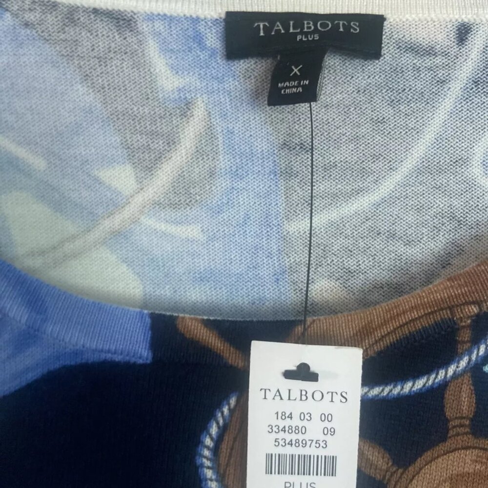 NWT Talbots Nautical Print Knit Cotton Blend X XL 14-16 Size Lightweight Sweater - Picture 4 of 12